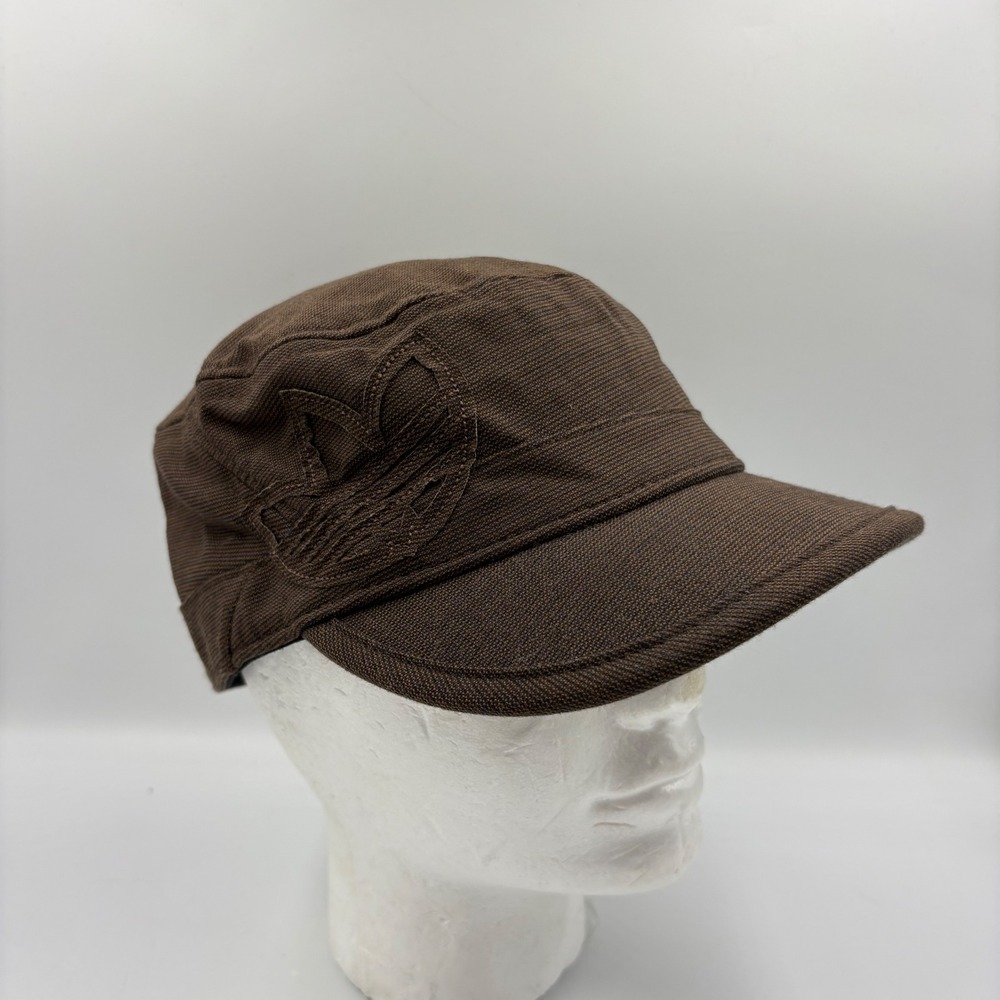 Adidas Cadet Cap Unisex S/M Brown Y2K A-Flex Trefoil Embroidered Military Hat